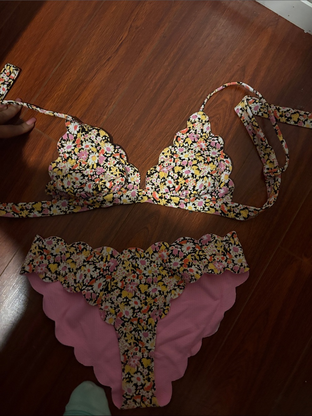 Marysia Swim Pink Floral Scalloped Bikini Top